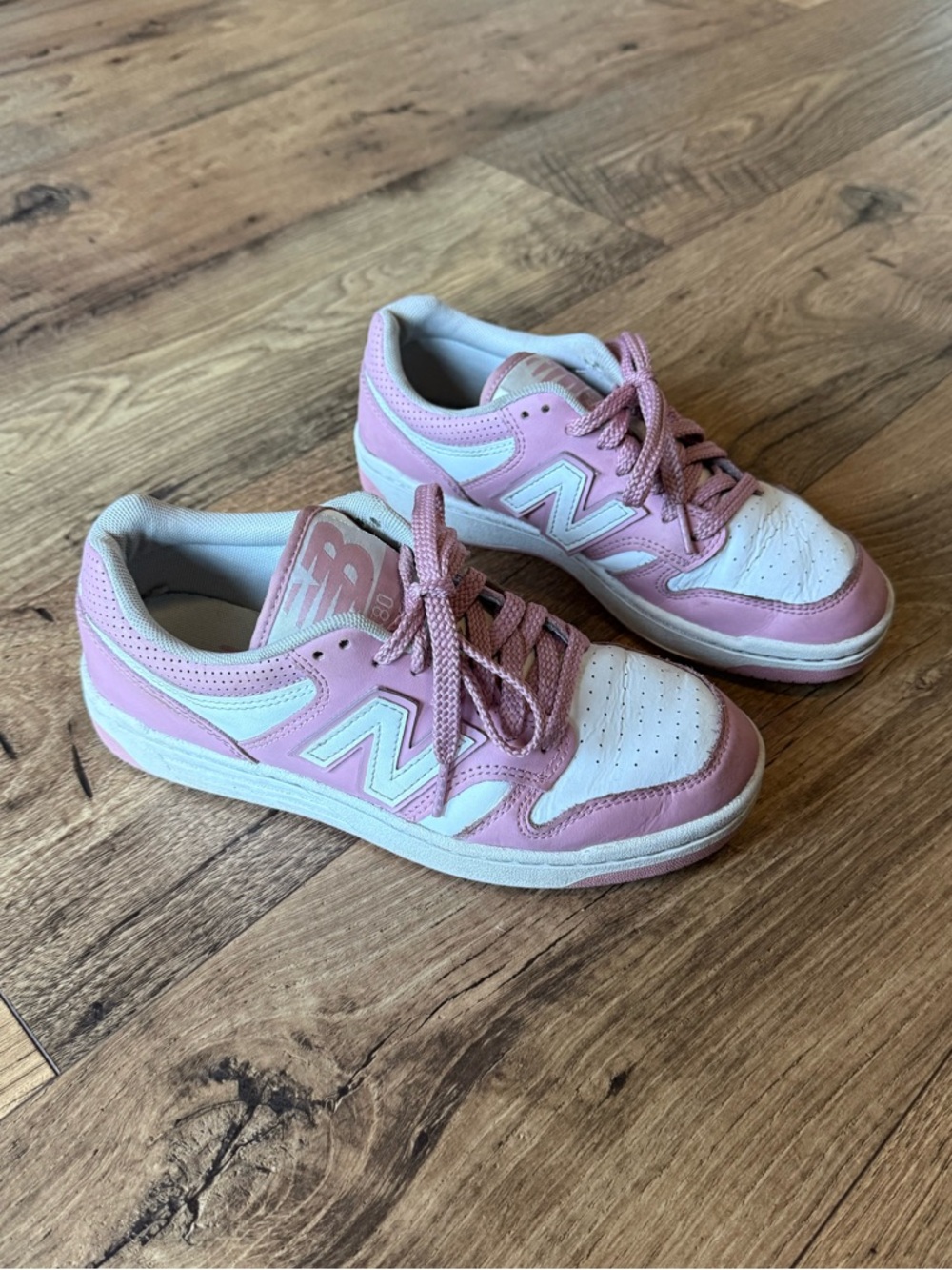 Women’s New Balance 480 Pink and White Low-Top Sneakers
